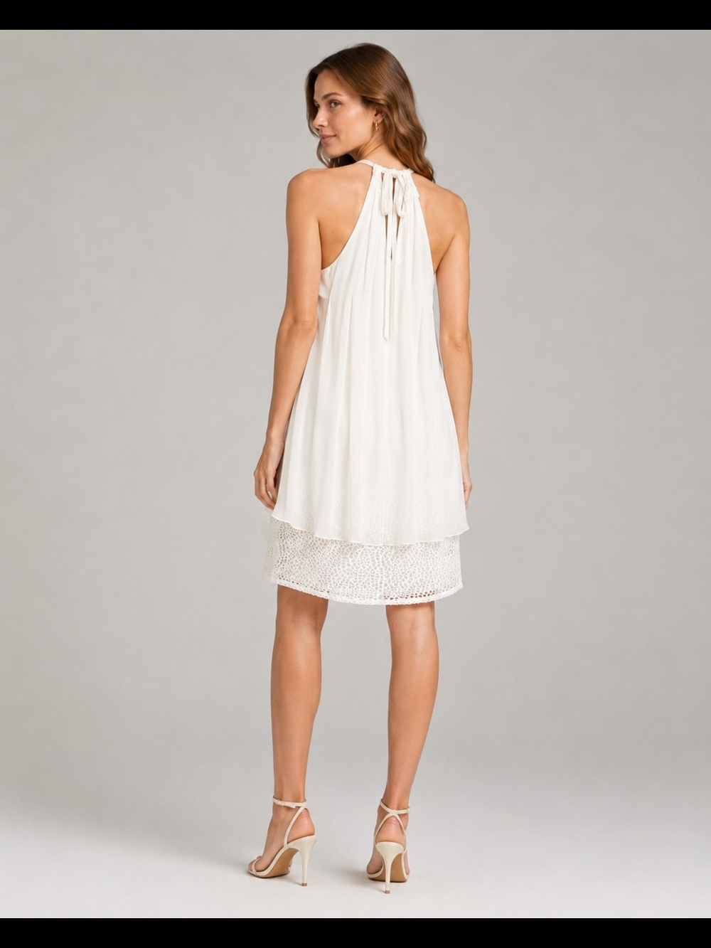 Women's Off-White Layered Crochet Halter Midi Dress Size M - Picture 2 of 3